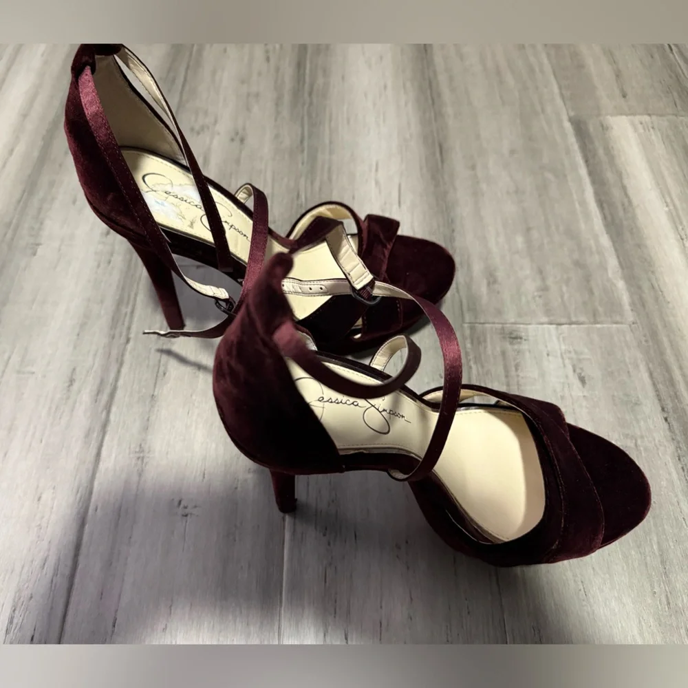 Jessica Simpson Wine Velvet Platform Sandals